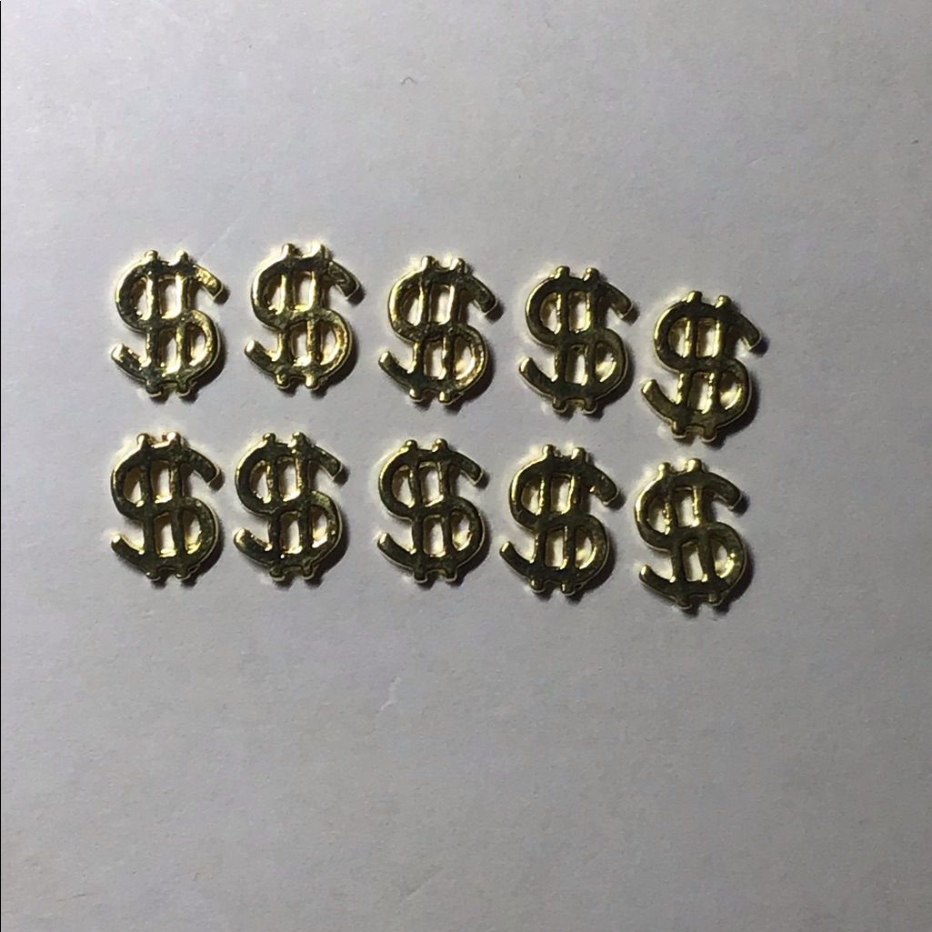 Set Of 10 $ Dollar Sign Gold Nail Rivet Charms